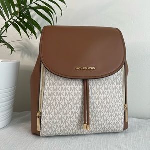 Michael Kors Phoebe Medium Backpack Drawstring School Bag Brown MK Signatur